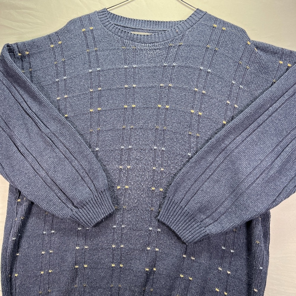 Vintage Grandpa Sweater Mens 2XL Navy Blue Knit Dots Croft Barrow Made in USA